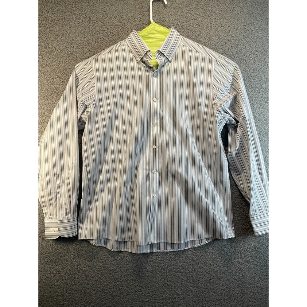 CHAPS Slim Fit Light Gray Striped Long Sleeve Mens Shirt 17 34/35